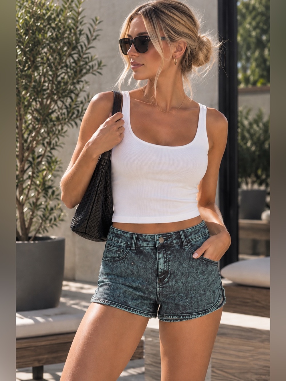 Forever 21 Teal Acid-Wash High-Rise Denim Shorts